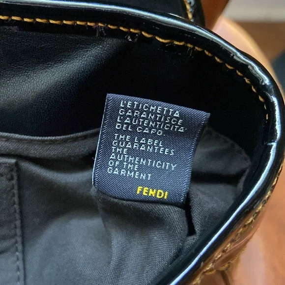 Fendi B Bag Purse in Black Patent Leather with Orange Contrast Top Stitching - Picture 12 of 16